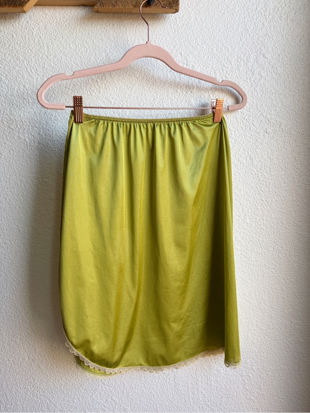 Vintage Warners Hand Dyed Chartreuse Slip Skirt Medium - Picture 3 of 5